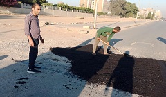 أعمال ترميم اسفلت باليوتيرن المقابل لمعهد بحوث البترول 