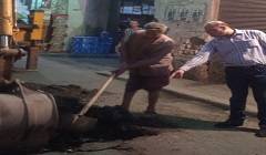 متابعة اصلاح كسر ماسورة المياه العمومية بنطاق الحي 