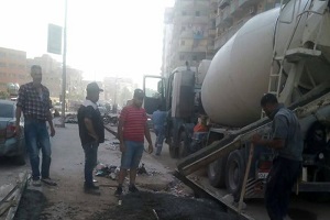أعمال ترميمات خرسانية بالجزيرة الوسطى بحي المرج